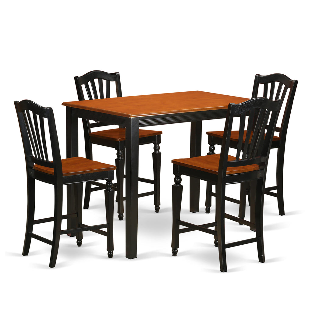 YACH5-UNX-9 Stylish 5-Piece High Counter Dining Set 30x48'' Table with 4 Chairs, Black & Cherry