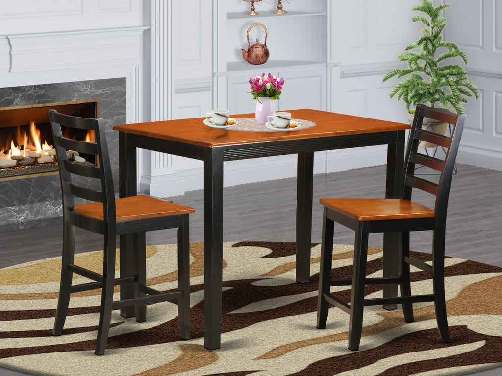 YAFA3-J0X-O Compact 3-Piece Dining Set Rectangle Table with Two Chairs for Cozy Areas - Black & Cherry Elegance