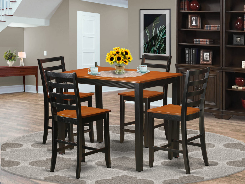 YAFA5-DH8-K Elegant 5-Piece Counter Height Dining Ensemble with Rectangular Table & 4 Chairs, 30x48 Black & Cherry