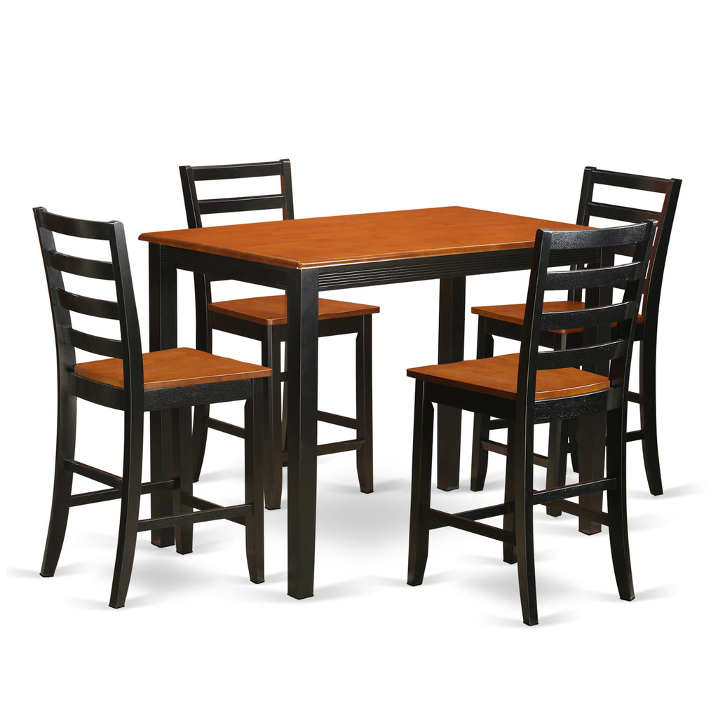 YAFA5-DH8-K Elegant 5-Piece Counter Height Dining Ensemble with Rectangular Table & 4 Chairs, 30x48 Black & Cherry