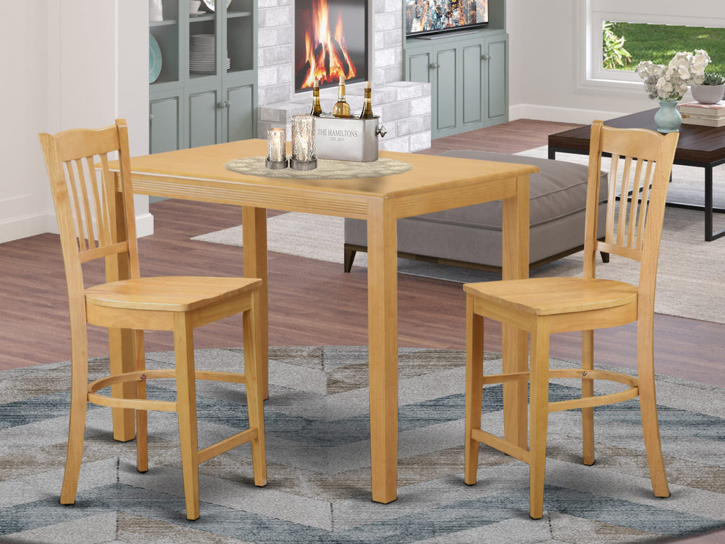 YAGR3-FQX-J YAGR Dining Ensemble Rectangle Table & 2 Chairs, 30x48, Counter Height, Oak Finish