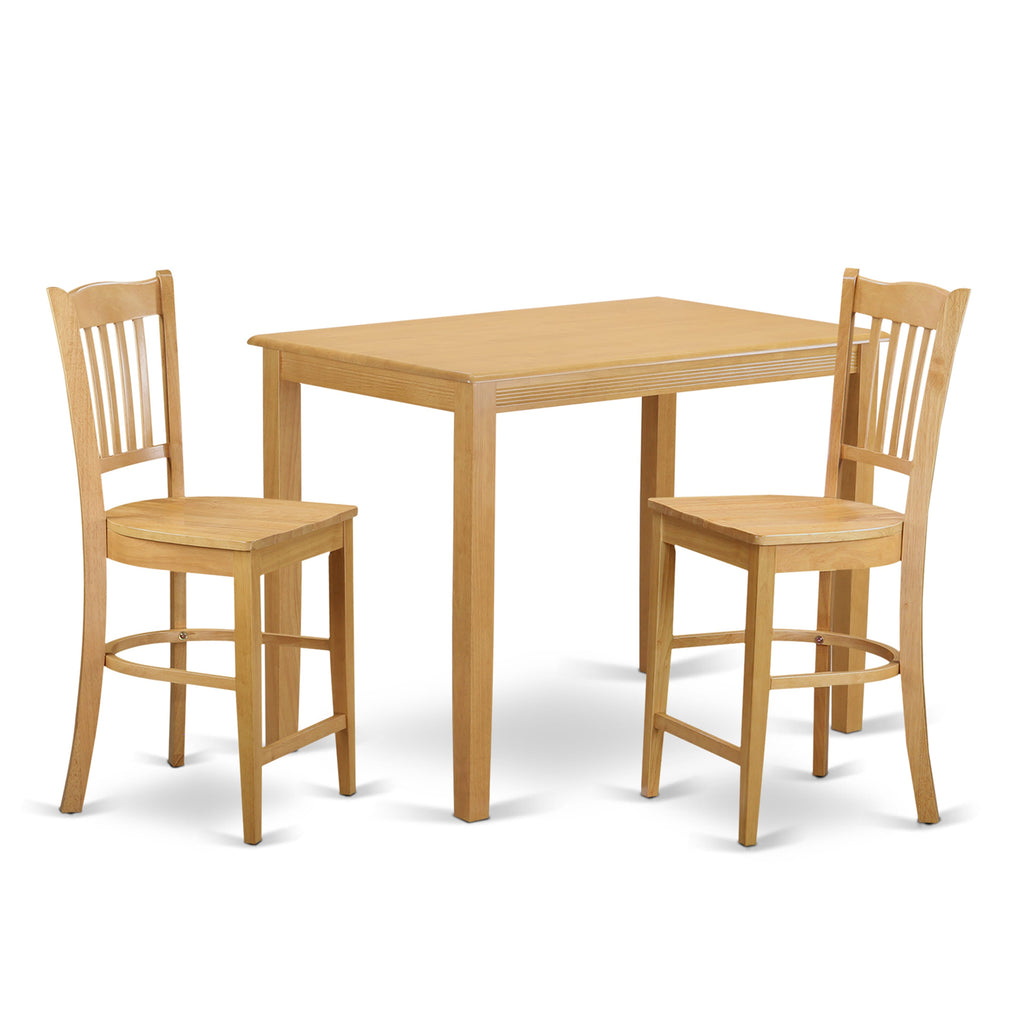 YAGR3-FQX-J YAGR Dining Ensemble Rectangle Table & 2 Chairs, 30x48, Counter Height, Oak Finish