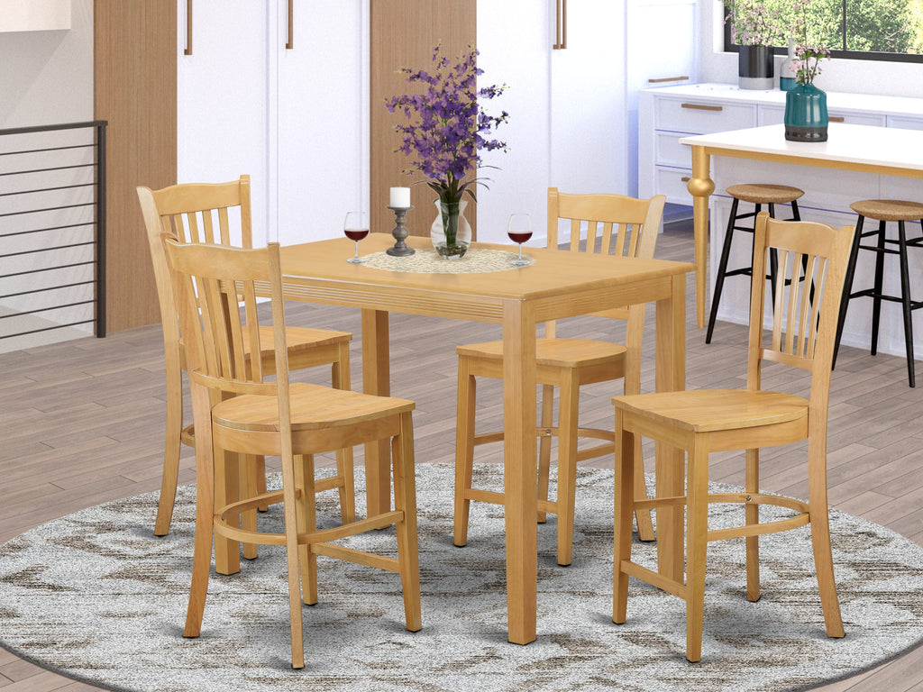 YAGR5-JXM-T 5-Piece Rustic Elegance Dining Set Rectangular Oak Table with 4 Wooden Counter Stools