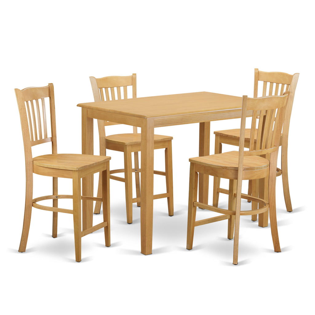 YAGR5-JXM-T 5-Piece Rustic Elegance Dining Set Rectangular Oak Table with 4 Wooden Counter Stools