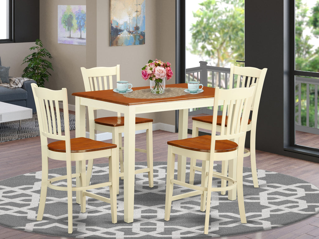 YAGR5-O4G-7 Rustic Dining Ensemble with Table and 4 Elevated Seating Chairs for Cozy Gatherings, Buttermilk & Cherry Elegance