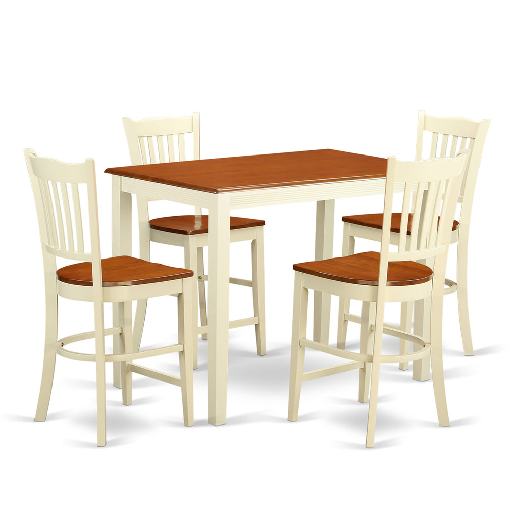 YAGR5-O4G-7 Rustic Dining Ensemble with Table and 4 Elevated Seating Chairs for Cozy Gatherings, Buttermilk & Cherry Elegance