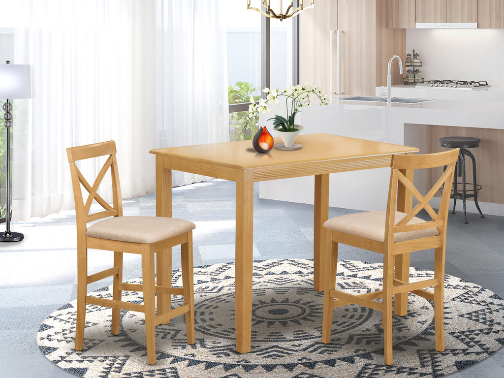 YAPB3-E5F-I 3-Piece Compact Dining Set for Coziest Spaces with Rectangle Table & Two Upholstered Chairs, Oak Finish