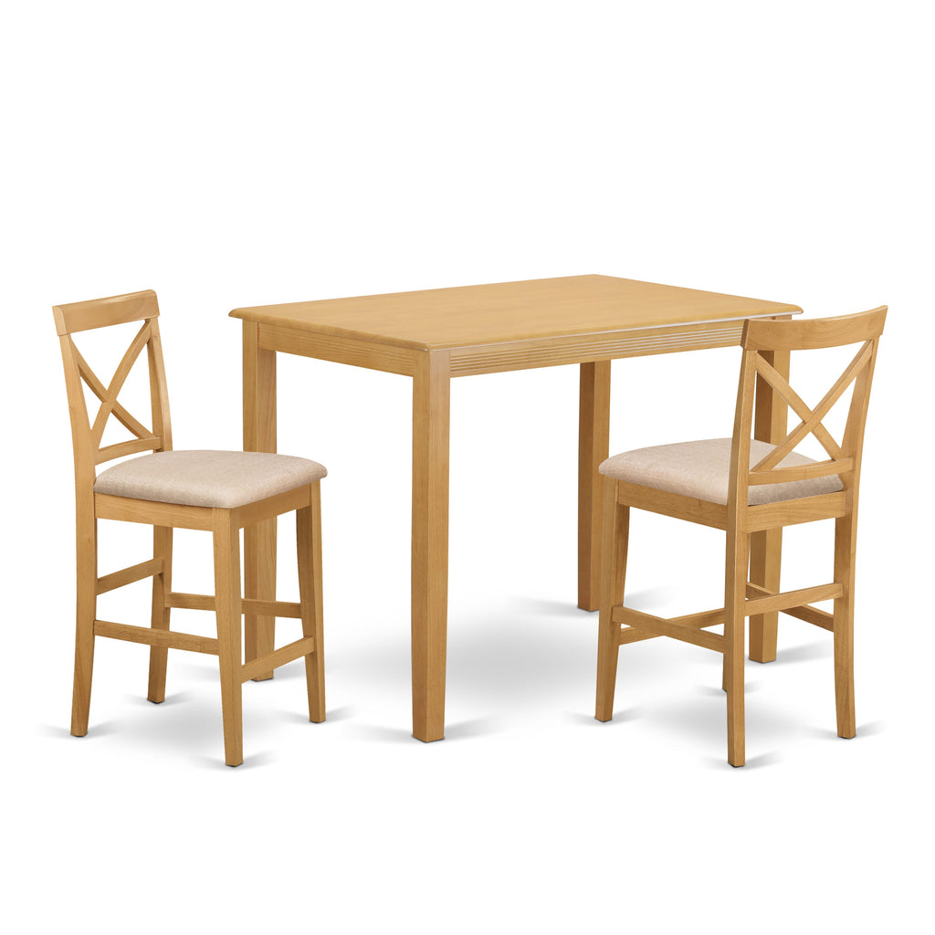 YAPB3-E5F-I 3-Piece Compact Dining Set for Coziest Spaces with Rectangle Table & Two Upholstered Chairs, Oak Finish