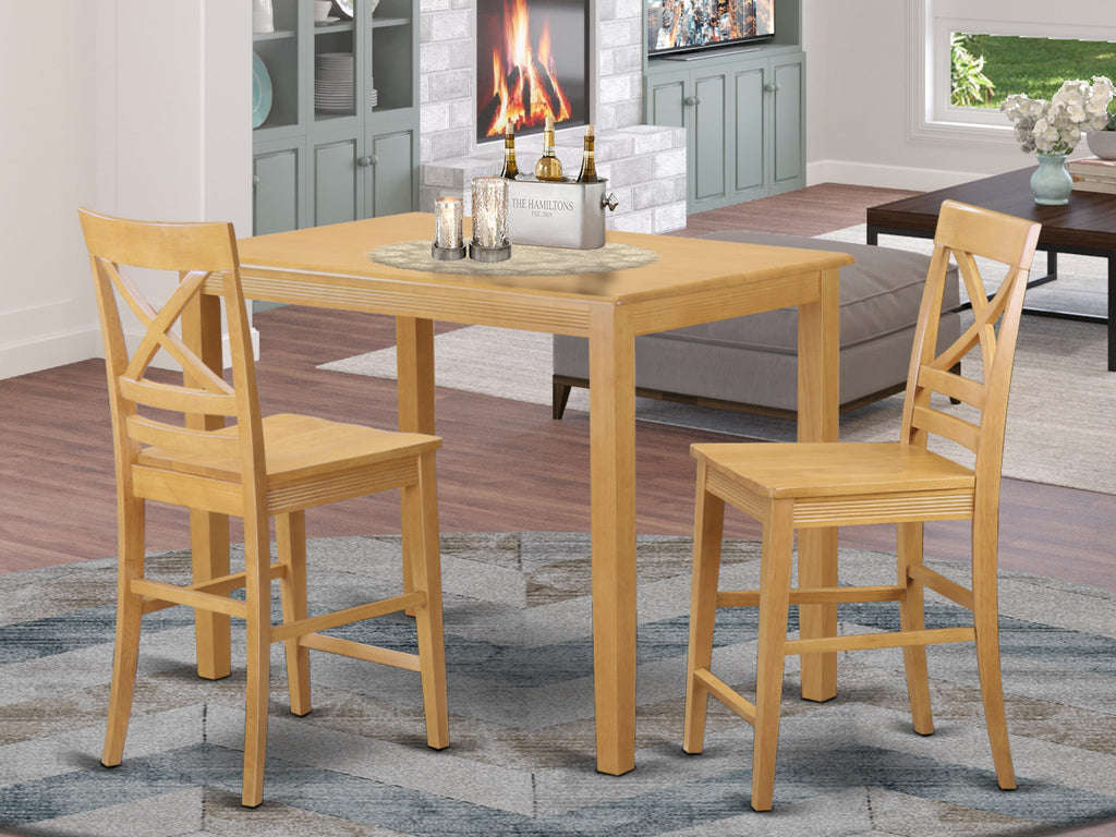 YAQU3-00U-M Oak Rectangle Table Set with 2 High-Back Chairs, 3 Pieces, 30x48 Inch Size