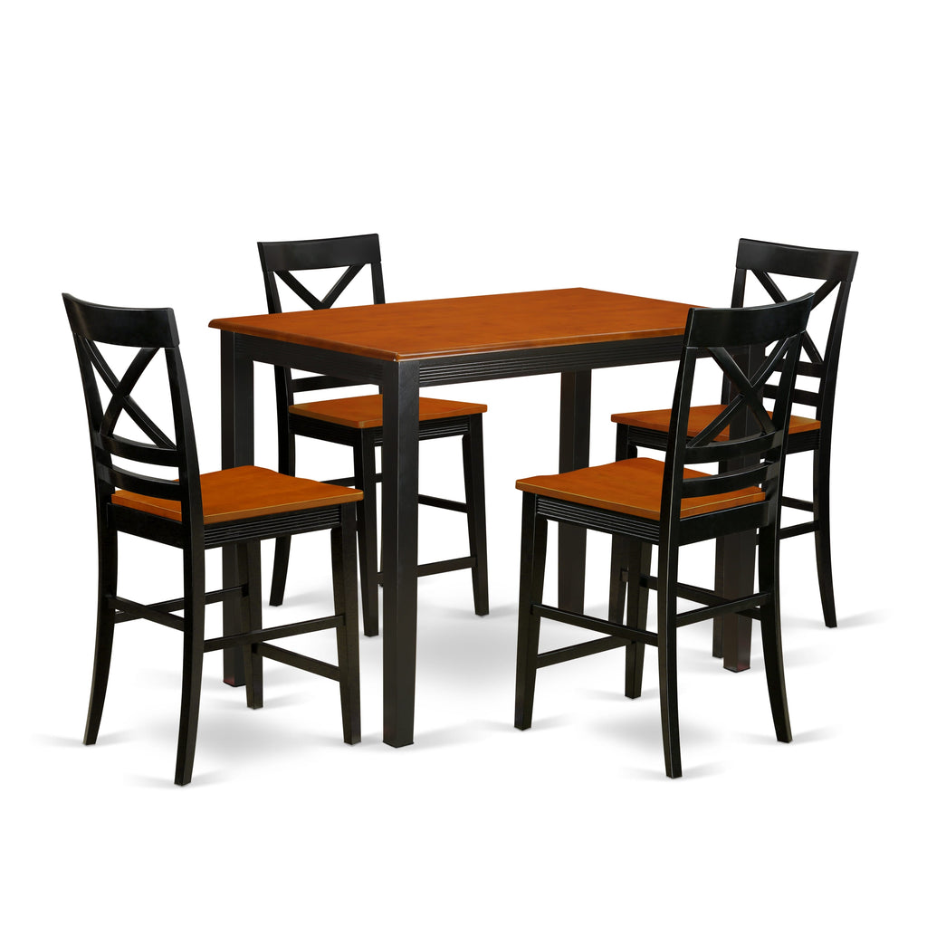 YAQU5-S36-Z 5-Piece High Counter Set with Rectangular Table & 4 Chairs, Chic Black Cherry Style