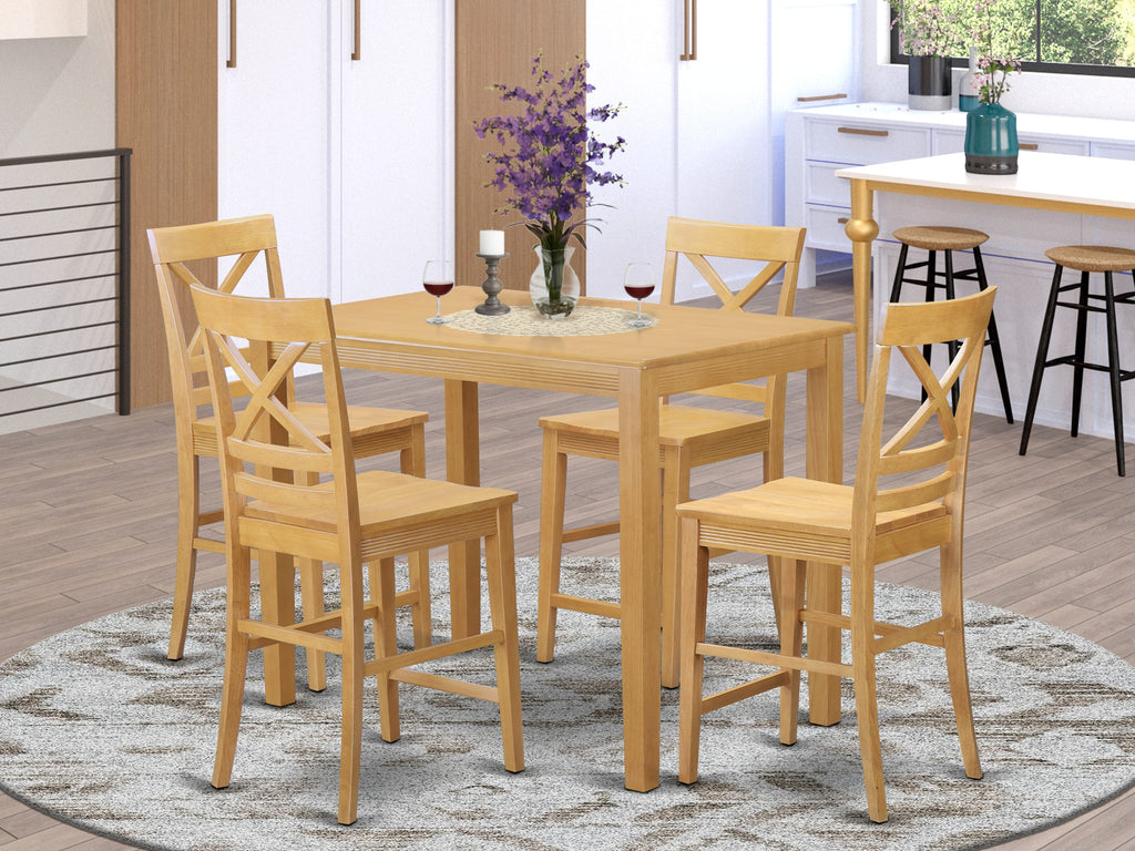 YAQU5-IMF-V 5-Piece High Counter Dining Set with Rectangle Table & Four Chairs, 30x48 Oak Finish