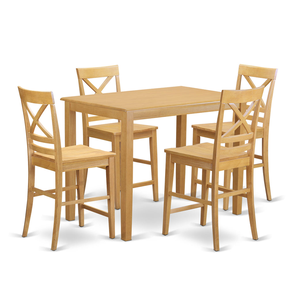 YAQU5-IMF-V 5-Piece High Counter Dining Set with Rectangle Table & Four Chairs, 30x48 Oak Finish