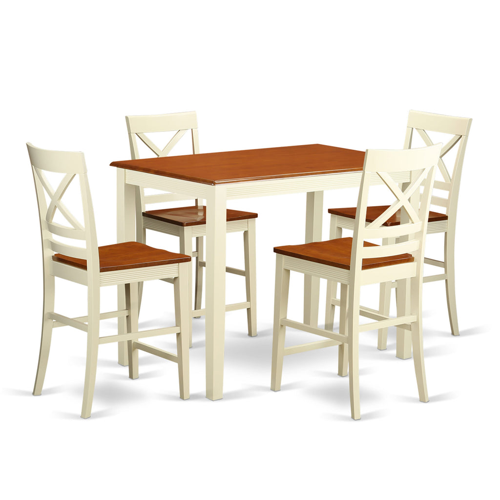 YAQU5-V59-R Dining Ensemble 5-Piece High Counter Set with a Rectangle Table and 4 Chairs, Buttermilk & Cherry