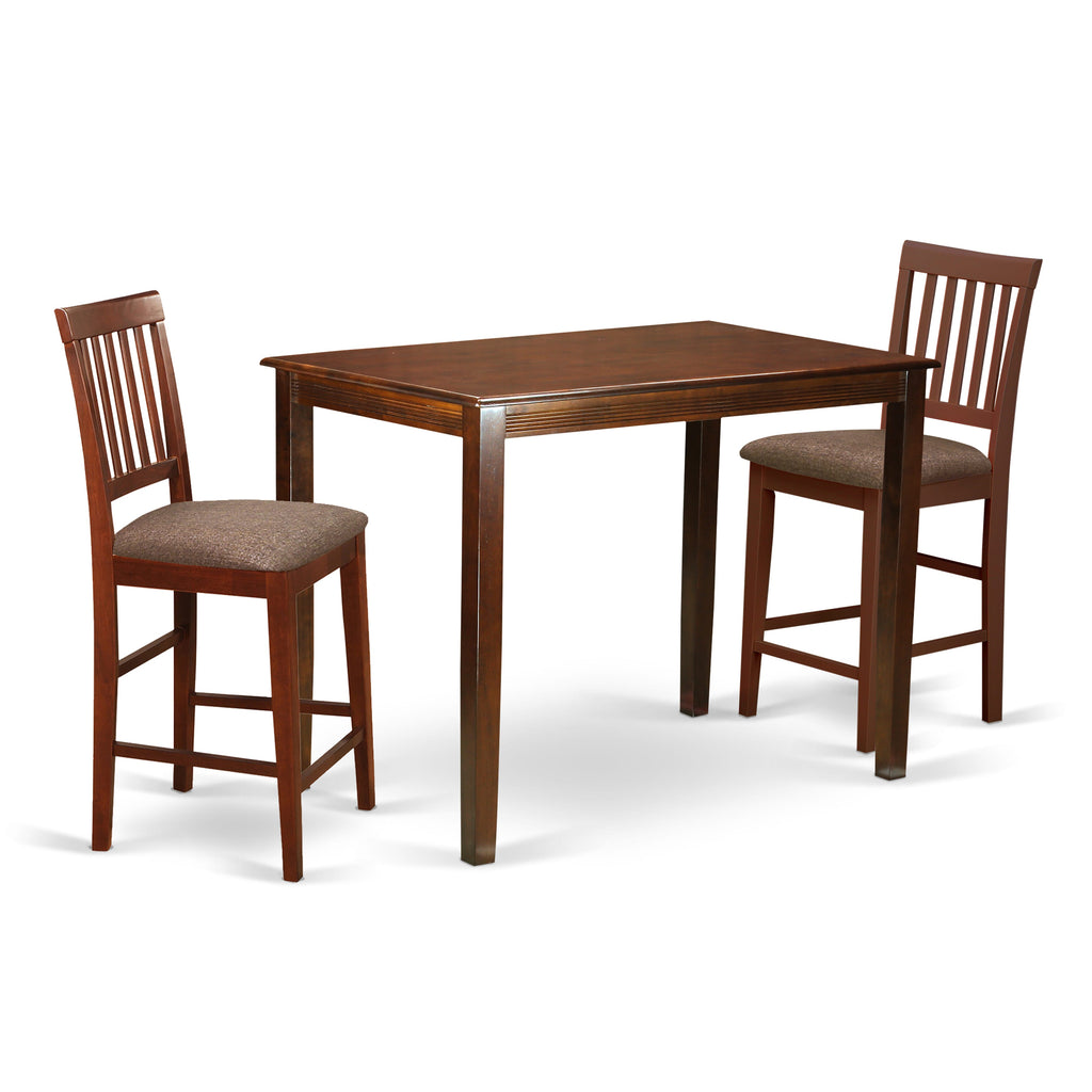 YAVN3-5YB-K 3-Piece Mahogany Counter Dining Set with Rectangle Table & Upholstered Chairs, Perfect for Kitchen