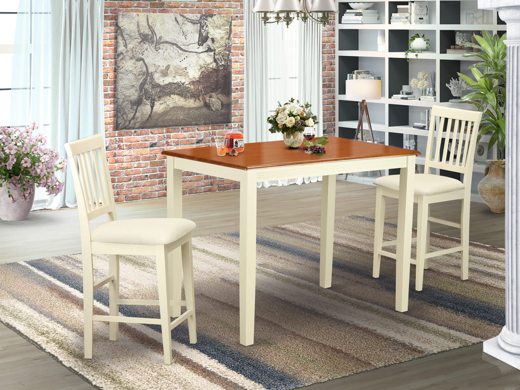 Intriguing YAVN3-8ZY-A Counter Dining Set Rectangular Table & Upholstery Chair Pair - Cream & Cherry Accents