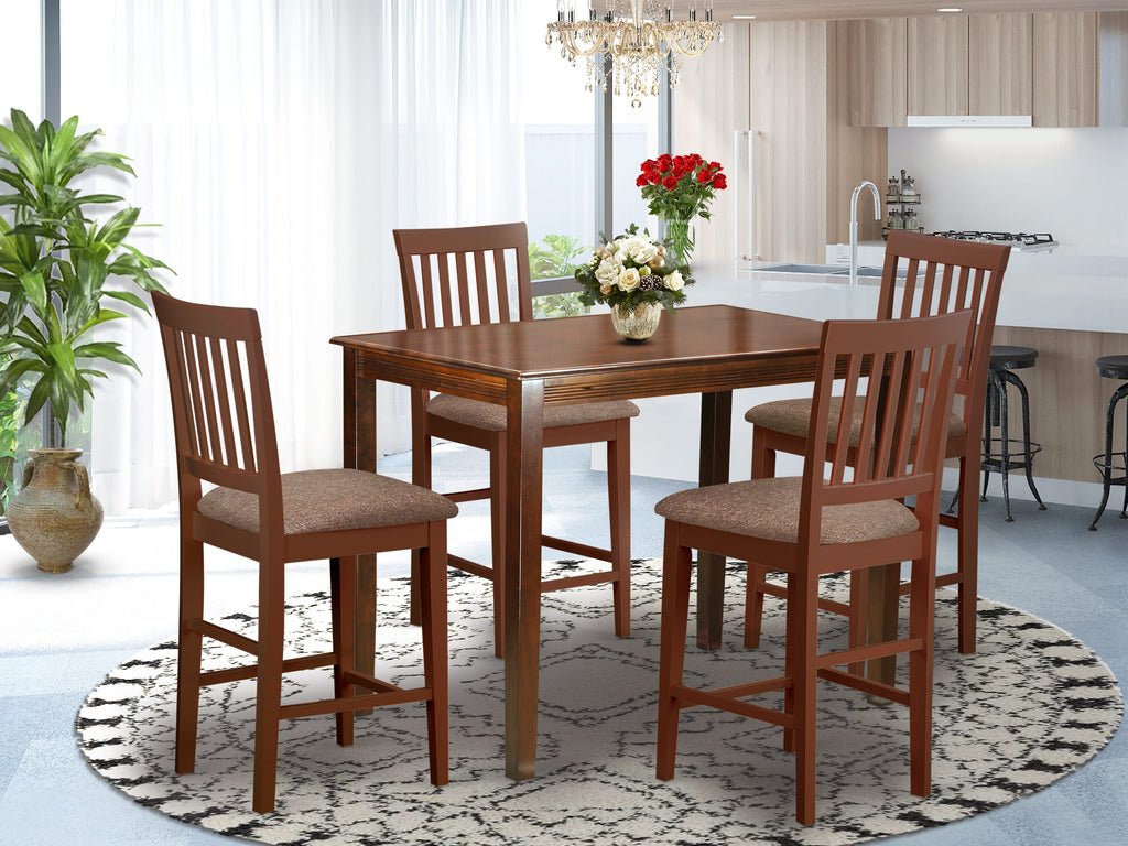 YAVN5-ZYP-K 5-Piece High Top Dining Ensemble Featuring 30x48 Mahogany Table and 4 Upholstered Chairs
