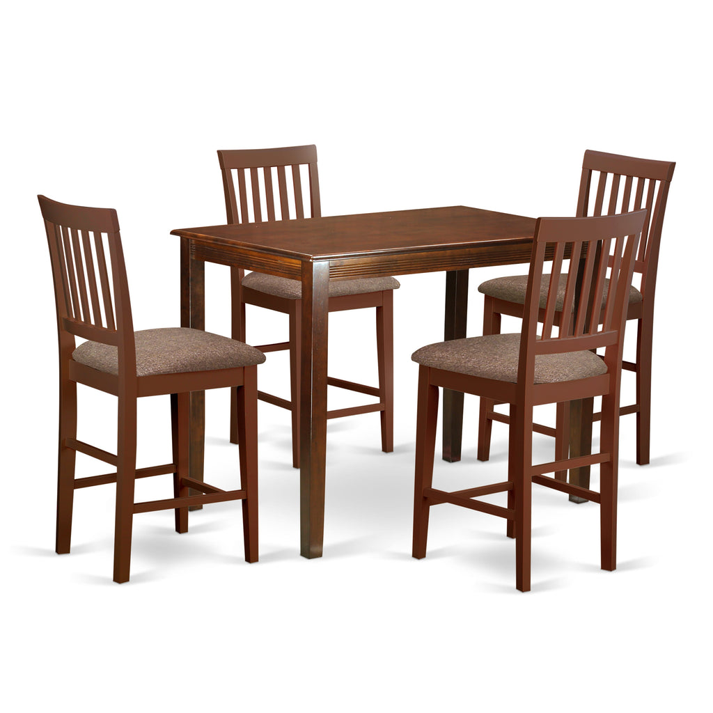 YAVN5-ZYP-K 5-Piece High Top Dining Ensemble Featuring 30x48 Mahogany Table and 4 Upholstered Chairs