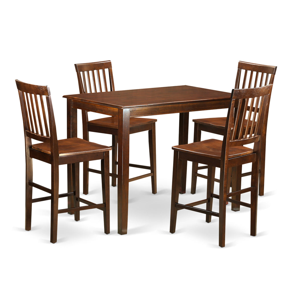 YAVN5-9RT-2 Mahogany 5-Piece High Counter Dining Ensemble with Rectangular Table and Four Chairs