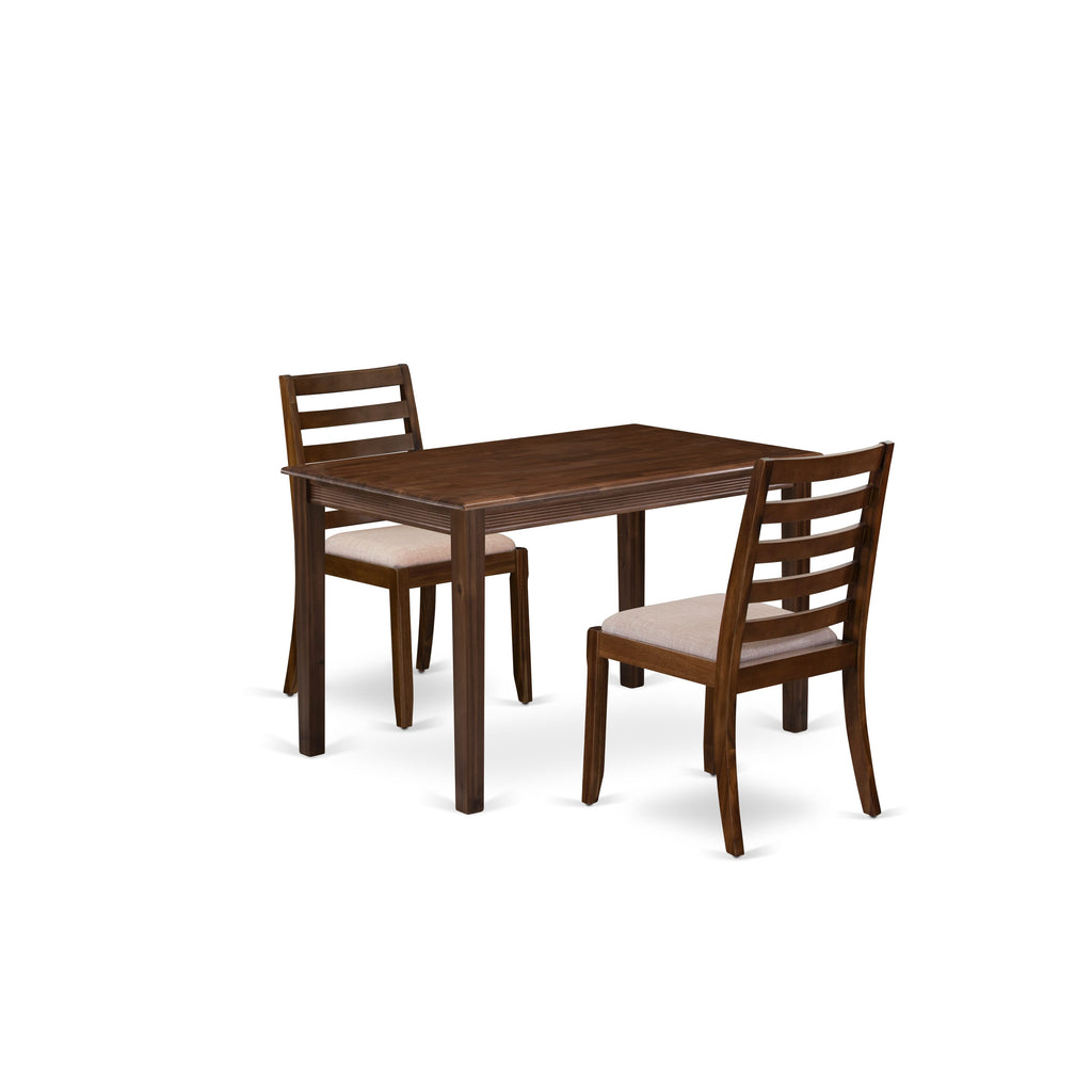 YAX13-4VG-OD 3-Piece Dining Set Featuring a Breakfast Table with Walnut Finish and 2 Stackable Light Tan Chairs