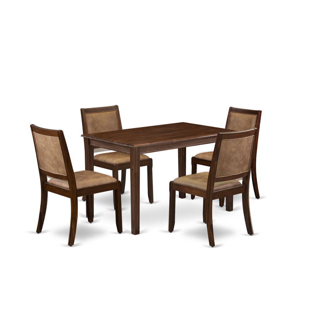 YAX25-XXJ-S1 5-Piece Dining Set Walnut Table & Faux Leather Chairs